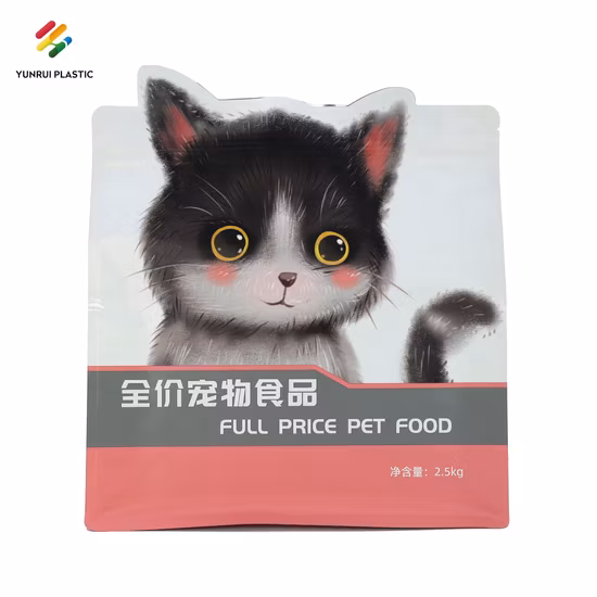 Custom Printed Logo Aluminum Foil Bags with Top Zipper Eight Side Seal Flat Bottom Empty Plastic Pouches for Packaging Pet Food