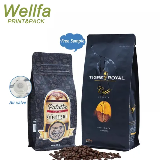 250g 500g 1kg Biodegradable Aluminum Foil Zipper Valve Side Gusset Empty Packaging Pouch Flat Bottom Coffee Bag