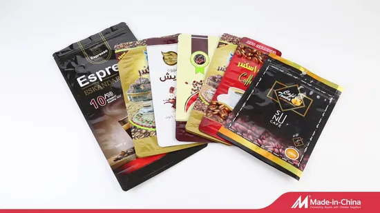 High Barrier Aluminum Foil Flat Bottom Stand up Doypack Zipper Plastic Food Packaging Bag for Coffee Bean Powder