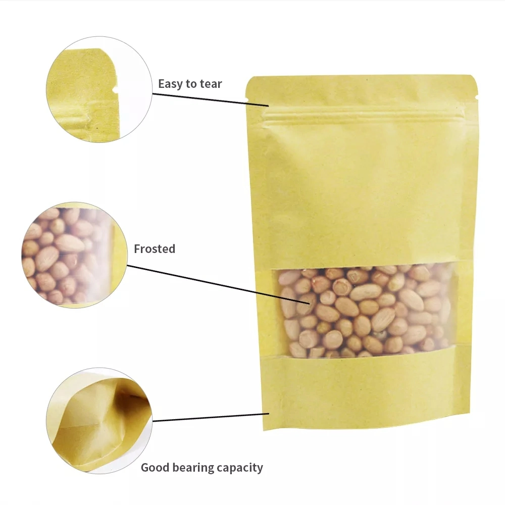 Brown Bags with Food Packaging Biodegradable Window Wholesale Baked Goods Coffee Black Bottle Box Bottom Craft Kraft Paper Bag