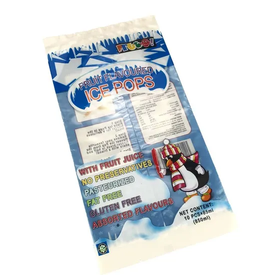 Custom Back Side Seal Plastic Window Mylar Frozen Ice Pop Packaging Bag 