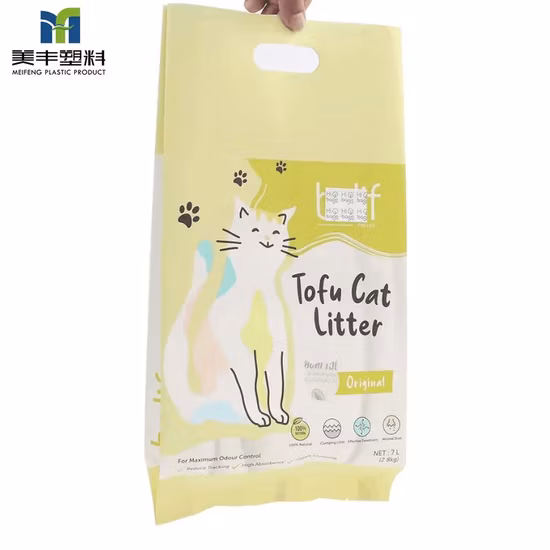 Custom Printed 6L 10L heat sealed side gusset handle package Empty Tofu Cat Litter Sand plastic Packaging Bag