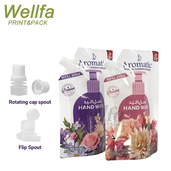 Doypack Custom Logo Washing Dish Soap Laundry Refill Packaging Bag Stand up Detergrent Dishwashing Liquid Packaging Spout Pouch 