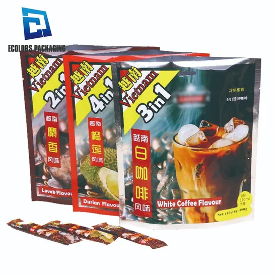 Vietnam Flavor Wholesale Eco Friendly Aluminum Laminated Customized Food Packaging Coffee Powder Dried Fruit Stand up Bag with Euro Hole 